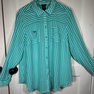 torrid Teal and White Striped Button-Front Shirt